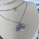 S925 Rainbow Fan Pearl Necklace, Fashionable Snake Bone Chain
