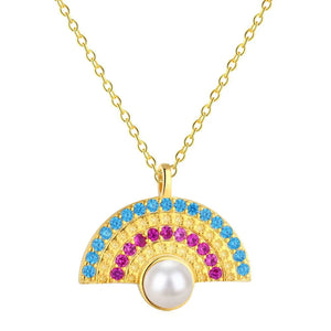 S925 Rainbow Fan Pearl Necklace, Fashionable Snake Bone Chain