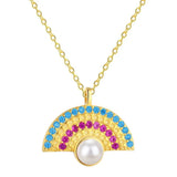 S925 Rainbow Fan Pearl Necklace, Fashionable Snake Bone Chain