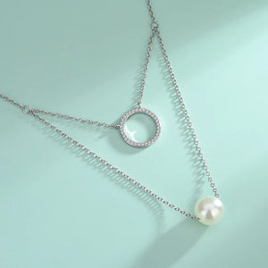 S925 Silver Necklace Double Layer Pearl Pendant Collarbone Chain
