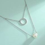 S925 Silver Necklace Double Layer Pearl Pendant Collarbone Chain