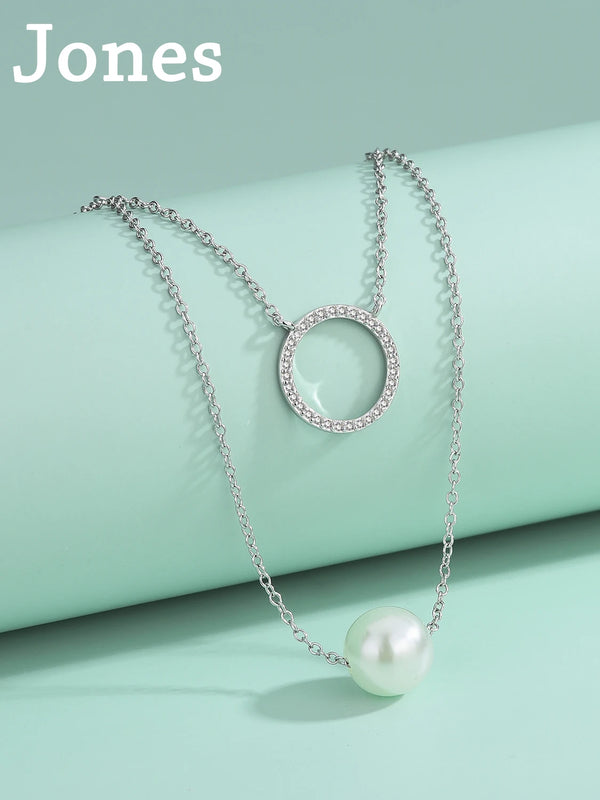 S925 Silver Necklace Double Layer Pearl Pendant Collarbone Chain