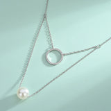 S925 Silver Necklace Double Layer Pearl Pendant Collarbone Chain