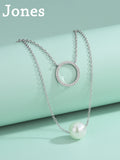 S925 Silver Necklace Double Layer Pearl Pendant Collarbone Chain
