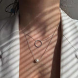 S925 Silver Necklace Double Layer Pearl Pendant Collarbone Chain
