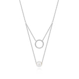 S925 Silver Necklace Double Layer Pearl Pendant Collarbone Chain