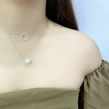 S925 Silver Necklace Double Layer Pearl Pendant Collarbone Chain