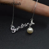 S925 Silver Necklace English Letters Pearl Collarbone Chain Couple Gift