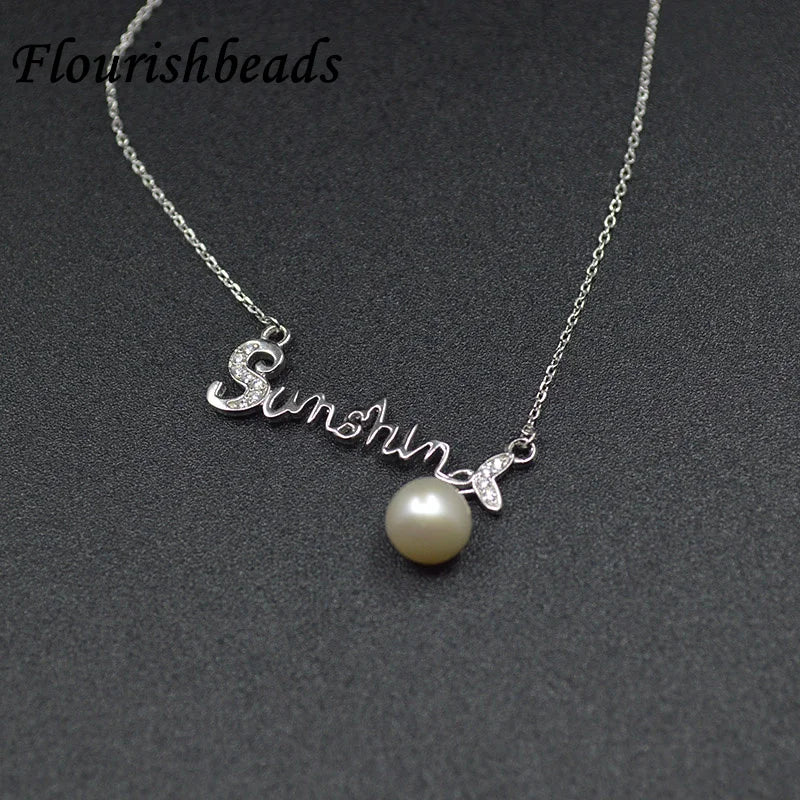 S925 Silver Necklace English Letters Pearl Collarbone Chain Couple Gift