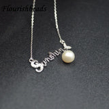 S925 Silver Necklace English Letters Pearl Collarbone Chain Couple Gift