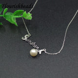 S925 Silver Necklace English Letters Pearl Collarbone Chain Couple Gift