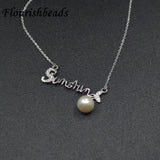 S925 Silver Necklace English Letters Pearl Collarbone Chain Couple Gift