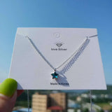 Sterling Silver Star Pendant Crystal Necklace Jewelry Gift