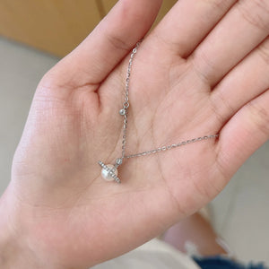S925 Sterling Silver Necklace Star Ring Micro Set with Pearl Light Pendant