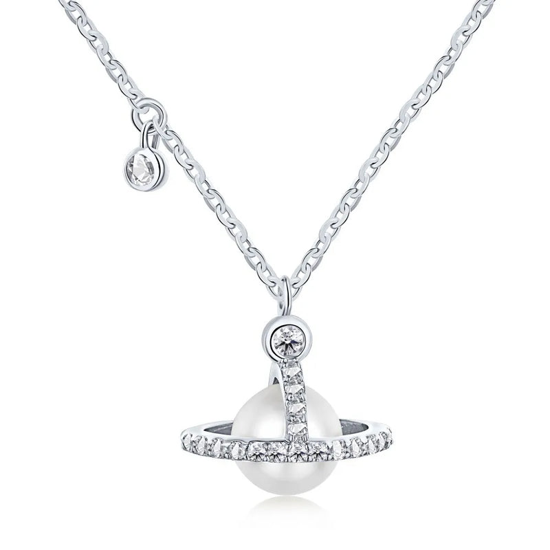 S925 Sterling Silver Necklace Star Ring Micro Set with Pearl Light Pendant