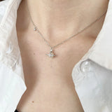 S925 Sterling Silver Necklace Star Ring Micro Set with Pearl Light Pendant