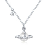 S925 Sterling Silver Necklace Star Ring Micro Set with Pearl Light Pendant