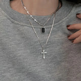 Sterling Silver Necklace for Women Cross Retro Letter Light Clavicle Chain