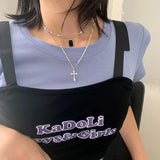 Sterling Silver Necklace for Women Cross Retro Letter Light Clavicle Chain