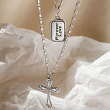 Sterling Silver Necklace for Women Cross Retro Letter Light Clavicle Chain