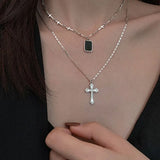 Sterling Silver Necklace for Women Cross Retro Letter Light Clavicle Chain