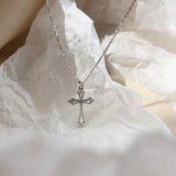 Sterling Silver Necklace for Women Cross Retro Letter Light Clavicle Chain