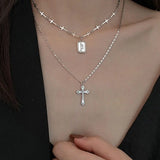 Sterling Silver Necklace for Women Cross Retro Letter Light Clavicle Chain