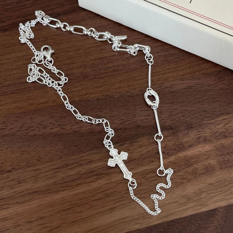S925 Cross Necklace Retro Clavicle Chain Jewelry