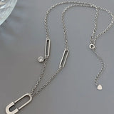 S925 Sterling Silver Paper Clip Pin Chain Necklace