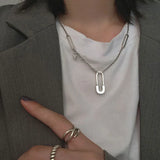 S925 Sterling Silver Paper Clip Pin Chain Necklace