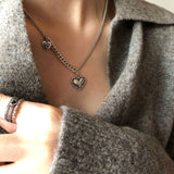 S925 Silver Necklace Women Retro Love Geometry Chains Simplicity Jewelry