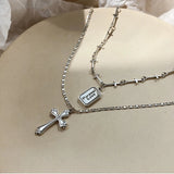 925 Silver Cross Letter Square Necklace