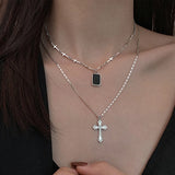 925 Silver Cross Letter Square Necklace