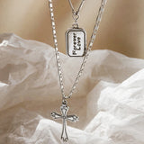 925 Silver Cross Letter Square Necklace