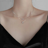 S925 Silver Necklace Star Moon Double Layer Chain