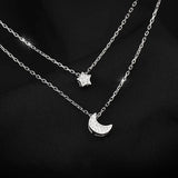 S925 Silver Necklace Star Moon Double Layer Chain