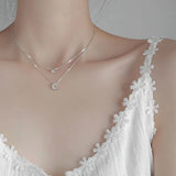 S925 Silver Necklace Star Moon Double Layer Chain