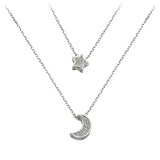 S925 Silver Necklace Star Moon Double Layer Chain
