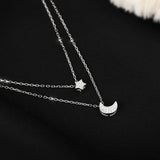 S925 Silver Necklace Star Moon Double Layer Chain