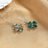 S925 Silver Lucky Clover Hearts Zircon Necklace 18 Inches Women Charm