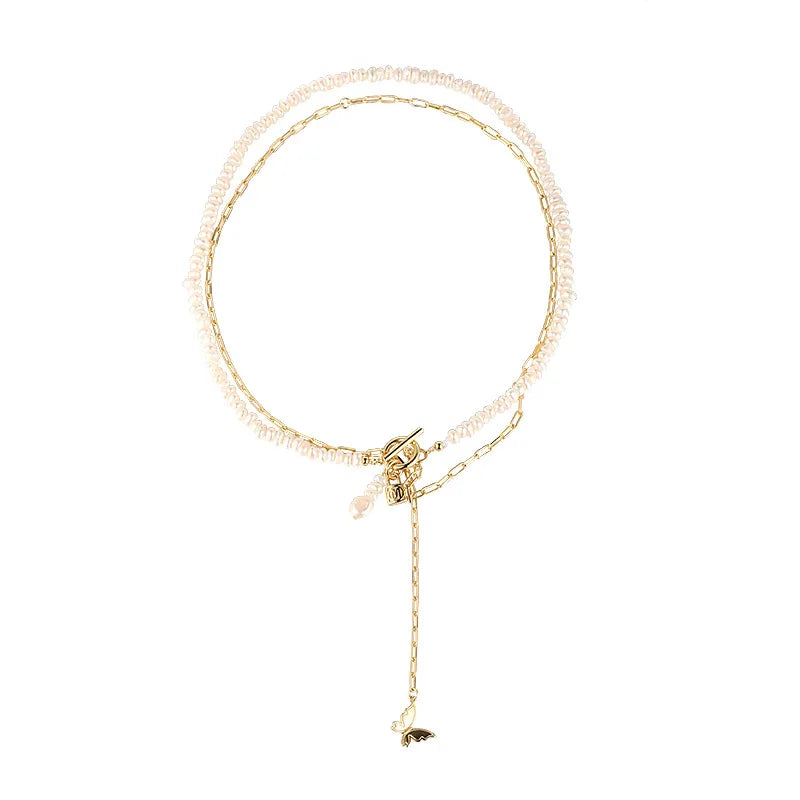 S925 Silver Freshwater Pearl Necklace Double Layer Clavicle Necklaces