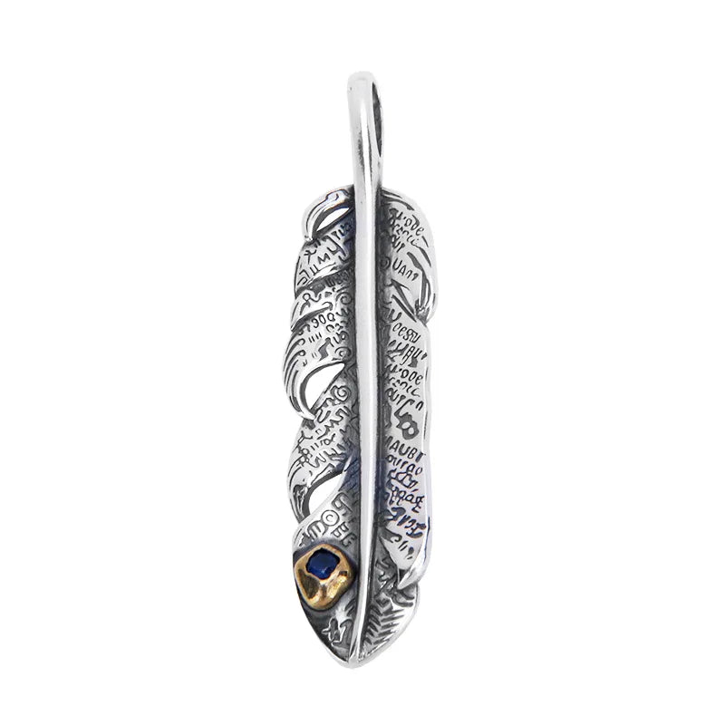S925 Silver Feather Tag Pendant for Men and Women