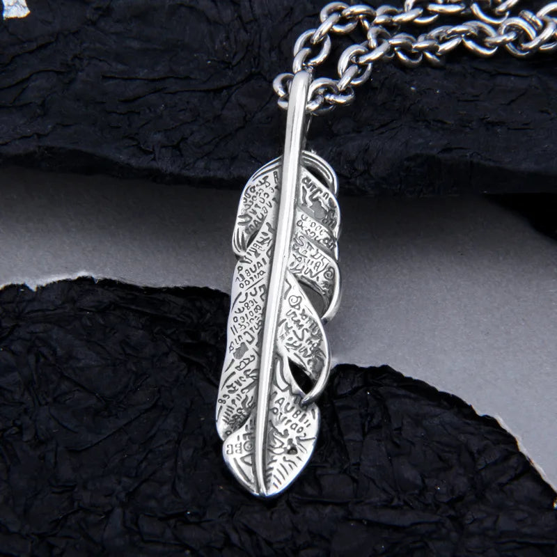 S925 Silver Feather Tag Pendant for Men and Women