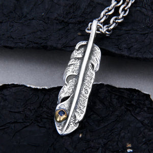 S925 Silver Feather Tag Pendant for Men and Women