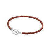 S925 Sterling Silver Flat Head Leather Bracelet Romantic Gift