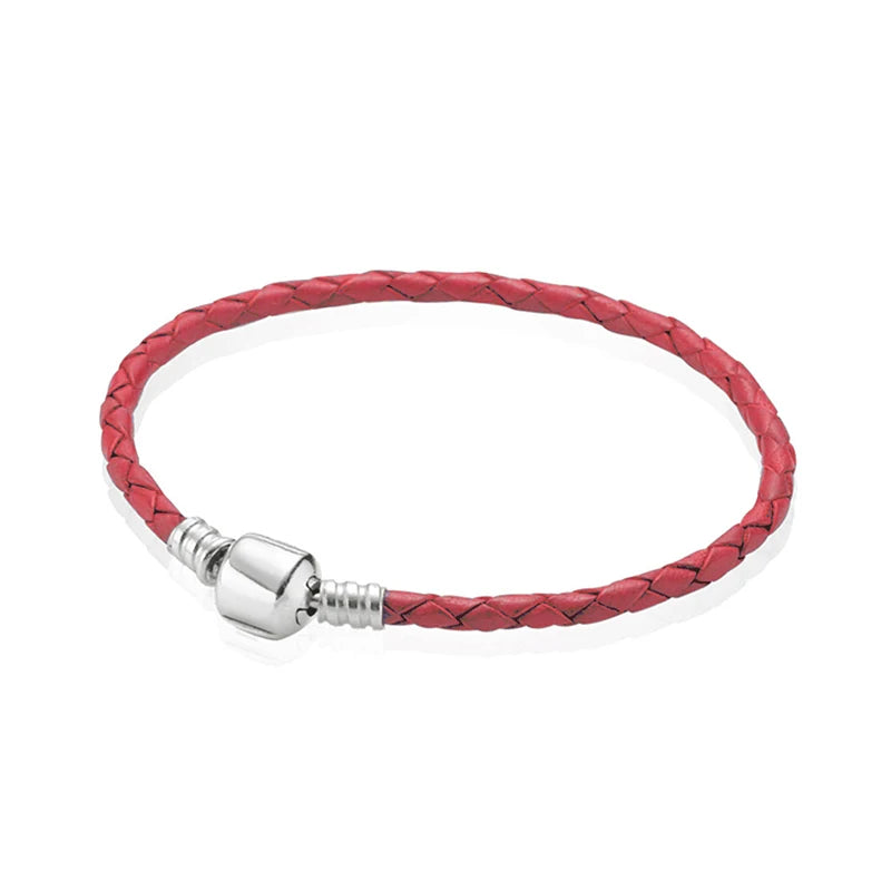 S925 Sterling Silver Flat Head Leather Bracelet Romantic Gift