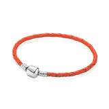 S925 Sterling Silver Flat Head Leather Bracelet Romantic Gift