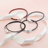 S925 Sterling Silver Flat Head Leather Bracelet Romantic Gift