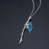 S925 Sterling Silver Butterfly Love Flower Pendant Necklace