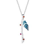 S925 Sterling Silver Butterfly Love Flower Pendant Necklace